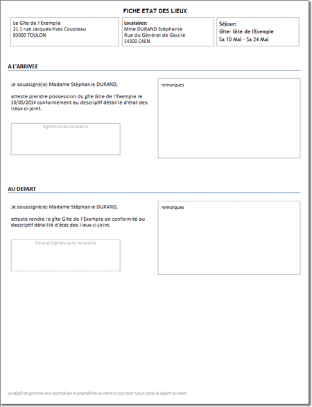 état des lieux simplifié faisant référence à l'inventaire détaillé et complet